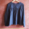 blouse boutonnée coton bleu et pois oranges